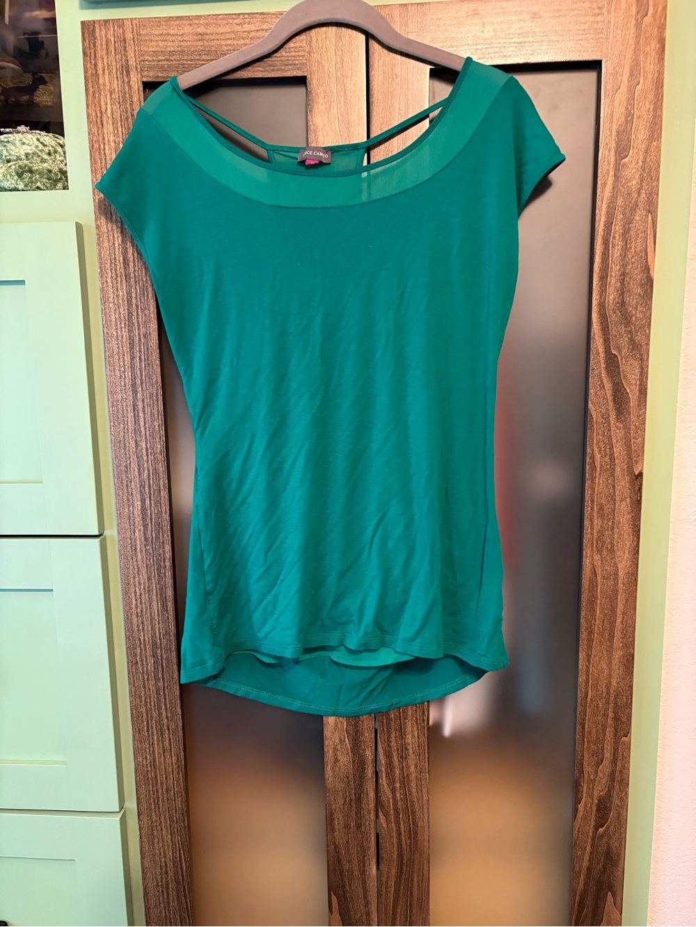 Vince Camuto Teal Short Sleeve Scoop Neck Tank